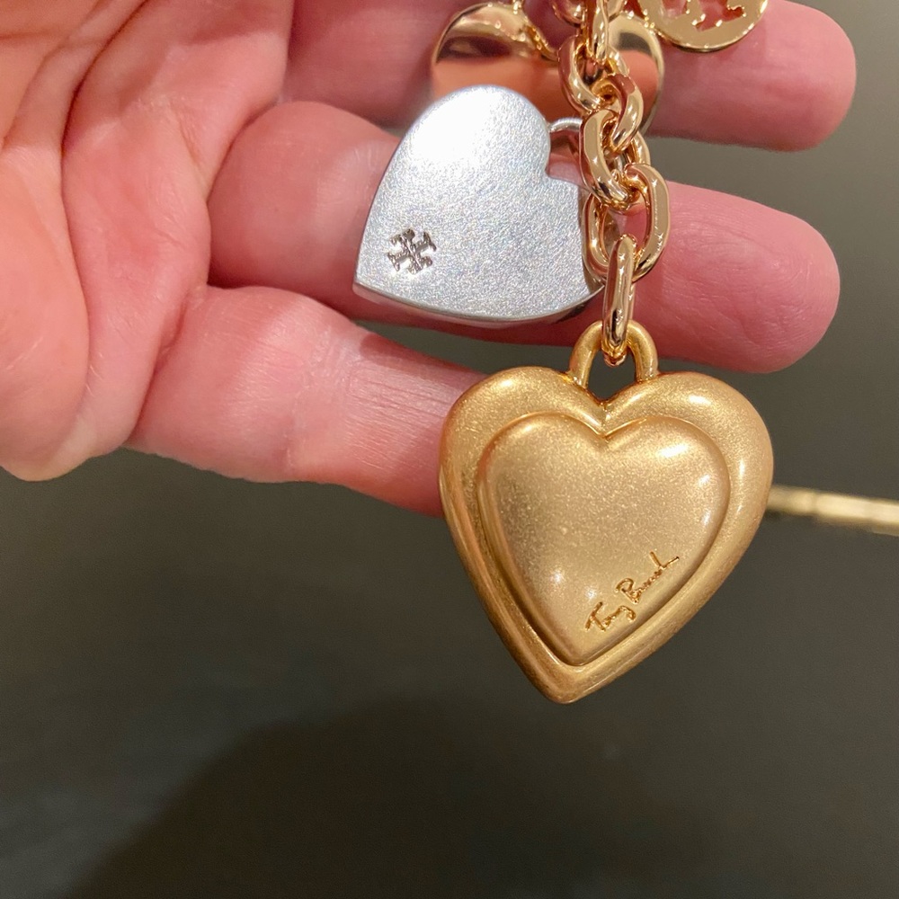 NWT authentic rare luxury Tory Burch silver gold face heart key fob - Picture 8 of 16